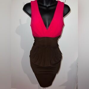 Bisou Bisou pink and chocolate brown dress